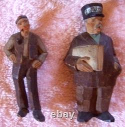Carved Folk Art Wood Figures German Bavarian Swiss People Vintage Group of Ten