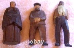 Carved Folk Art Wood Figures German Bavarian Swiss People Vintage Group of Ten