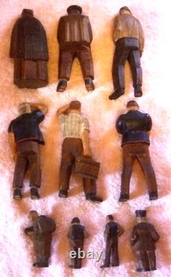 Carved Folk Art Wood Figures German Bavarian Swiss People Vintage Group of Ten