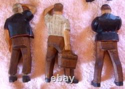 Carved Folk Art Wood Figures German Bavarian Swiss People Vintage Group of Ten