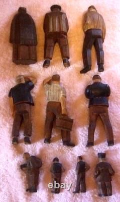Carved Folk Art Wood Figures German Bavarian Swiss People Vintage Group of Ten
