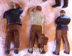 Carved Folk Art Wood Figures German Bavarian Swiss People Vintage Group of Ten