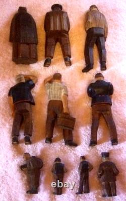 Carved Folk Art Wood Figures German Bavarian Swiss People Vintage Group of Ten