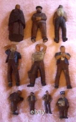 Carved Folk Art Wood Figures German Bavarian Swiss People Vintage Group of Ten