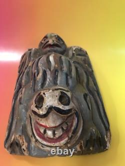 Carved Mexican Mask Folk Art Frog Bird Or Skull Primitive Wood Mexico Vintage