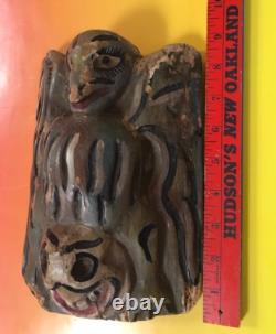 Carved Mexican Mask Folk Art Frog Bird Or Skull Primitive Wood Mexico Vintage