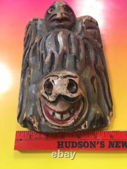 Carved Mexican Mask Folk Art Frog Bird Or Skull Primitive Wood Mexico Vintage