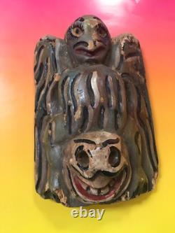 Carved Mexican Mask Folk Art Frog Bird Or Skull Primitive Wood Mexico Vintage