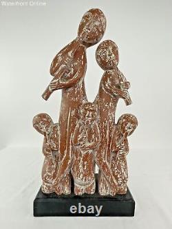 Carved Musical Flutist Family Folk Art Garden Wood Sculpture