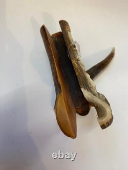 Carved Roe Deer Wood Mail Holder With Hunting Scene Folk Art