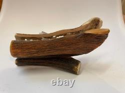 Carved Roe Deer Wood Mail Holder With Hunting Scene Folk Art