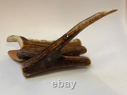 Carved Roe Deer Wood Mail Holder With Hunting Scene Folk Art