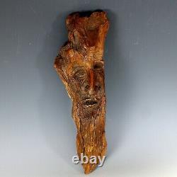 Carved Tree Wood Spirit Old Man Face Primitive Folk Art Sculpture