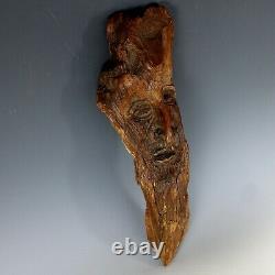 Carved Tree Wood Spirit Old Man Face Primitive Folk Art Sculpture