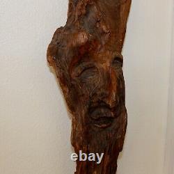 Carved Tree Wood Spirit Old Man Face Primitive Folk Art Sculpture