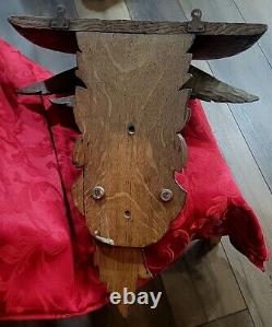 Carved War Eagle Oak Wall Mount Clock Shelf Sconce Fruit Nuts 24T Folk Art