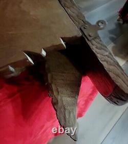 Carved War Eagle Oak Wall Mount Clock Shelf Sconce Fruit Nuts 24T Folk Art
