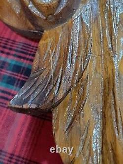 Carved War Eagle Oak Wall Mount Clock Shelf Sconce Fruit Nuts 24T Folk Art