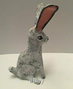 Carved Wood Black and White Bunny Rabbit Folk Art Hector Rascon Figure Carving