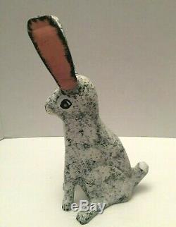 Carved Wood Black and White Bunny Rabbit Folk Art Hector Rascon Figure Carving