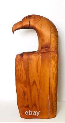 Carved Wood Eagle Sculpture Artisan Hand Crafted Folk Art Freestanding Bird 18