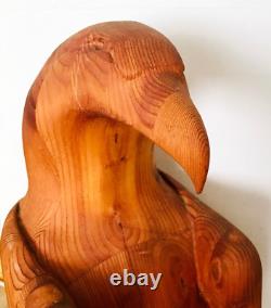 Carved Wood Eagle Sculpture Artisan Hand Crafted Folk Art Freestanding Bird 18