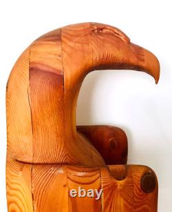 Carved Wood Eagle Sculpture Artisan Hand Crafted Folk Art Freestanding Bird 18