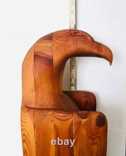 Carved Wood Eagle Sculpture Artisan Hand Crafted Folk Art Freestanding Bird 18