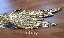 Carved Wood Folk Art Eagle Americana 34.5W Gilt And Painted American Shield Old