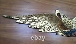 Carved Wood Folk Art Eagle Americana 34.5W Gilt And Painted American Shield Old