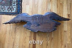 Carved Wood Folk Art Eagle Americana 41W Gilt And Painted American Shield