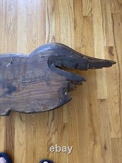 Carved Wood Folk Art Eagle Americana 41W Gilt And Painted American Shield