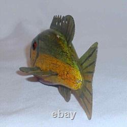Carved Wood & Metal Polychrome Painted Folk Art Fish Decoy Russ Allen New Jersey