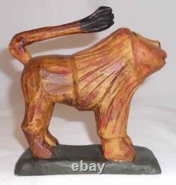 Carved Wood Polychrome Painted Schimmel-Style Folk Art Lion Dierwechter Sisters