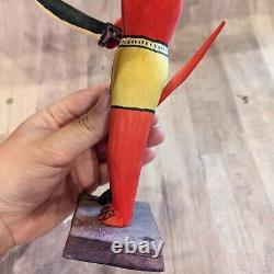 Carved Wood Red Devil Figure Statue With Knife Mexico Folk Art 10