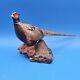 Carved Wood Ringneck Pheasant Folk Art Mounted On Burl Wood 10 In Long