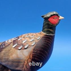 Carved Wood Ringneck Pheasant Folk Art Mounted On Burl Wood 10 In Long