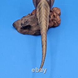 Carved Wood Ringneck Pheasant Folk Art Mounted On Burl Wood 10 In Long