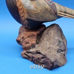 Carved Wood Ringneck Pheasant Folk Art Mounted On Burl Wood 10 In Long