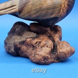 Carved Wood Ringneck Pheasant Folk Art Mounted On Burl Wood 10 In Long