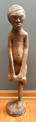 Carved Wood Wooden Folk Art Boy Man Holding Leg Figural Sculpture Statue 28 HTF