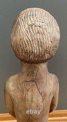 Carved Wood Wooden Folk Art Boy Man Holding Leg Figural Sculpture Statue 28 HTF