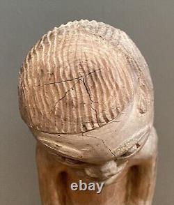Carved Wood Wooden Folk Art Boy Man Holding Leg Figural Sculpture Statue 28 HTF