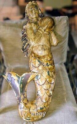 Carved Wooden Folk Art Mermaid Decoration