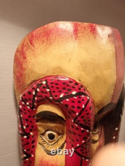 Carved Wooden Mexican Guerrero Mask Two Face Folk Art