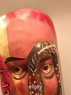 Carved Wooden Mexican Guerrero Mask Two Face Folk Art