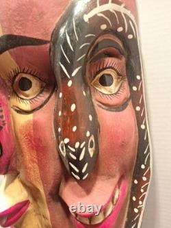 Carved Wooden Mexican Guerrero Mask Two Face Folk Art
