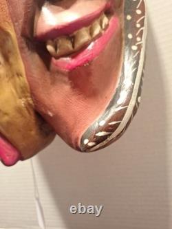 Carved Wooden Mexican Guerrero Mask Two Face Folk Art