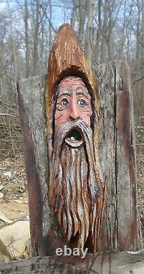 Cedar Carved Hanging Face Chainsaw Art, Sculpture, Home, And Garden Décor, Folk