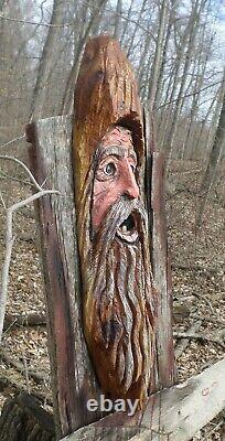 Cedar Carved Hanging Face Chainsaw Art, Sculpture, Home, And Garden Décor, Folk